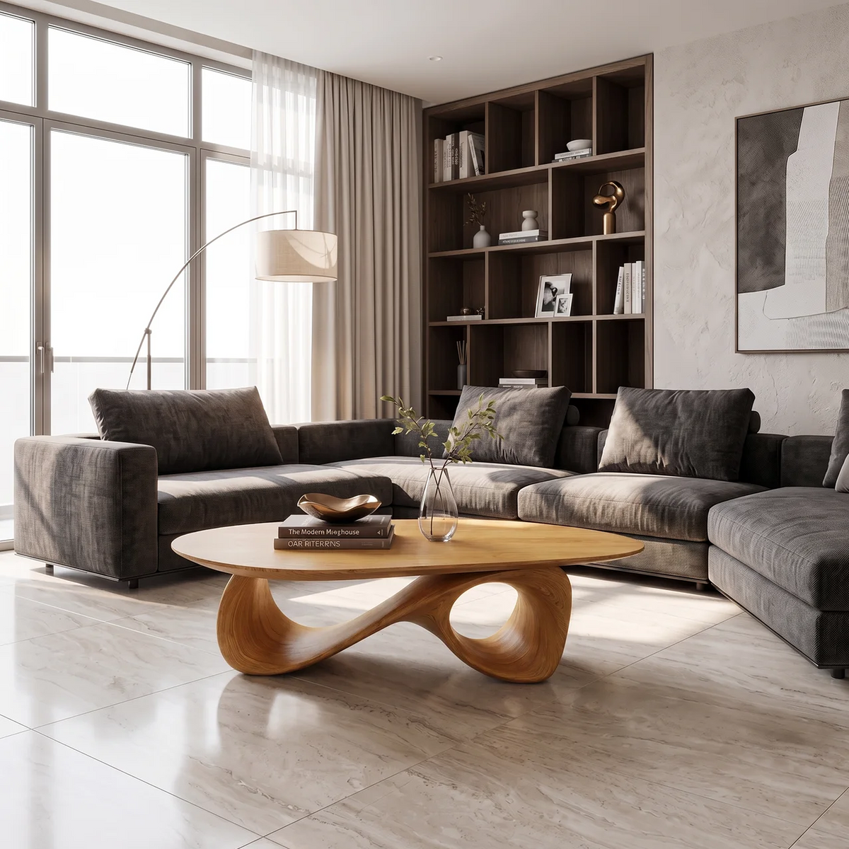 Rustic Solid Wood Coffee Table with Low-Set Simple Design in Oak finish