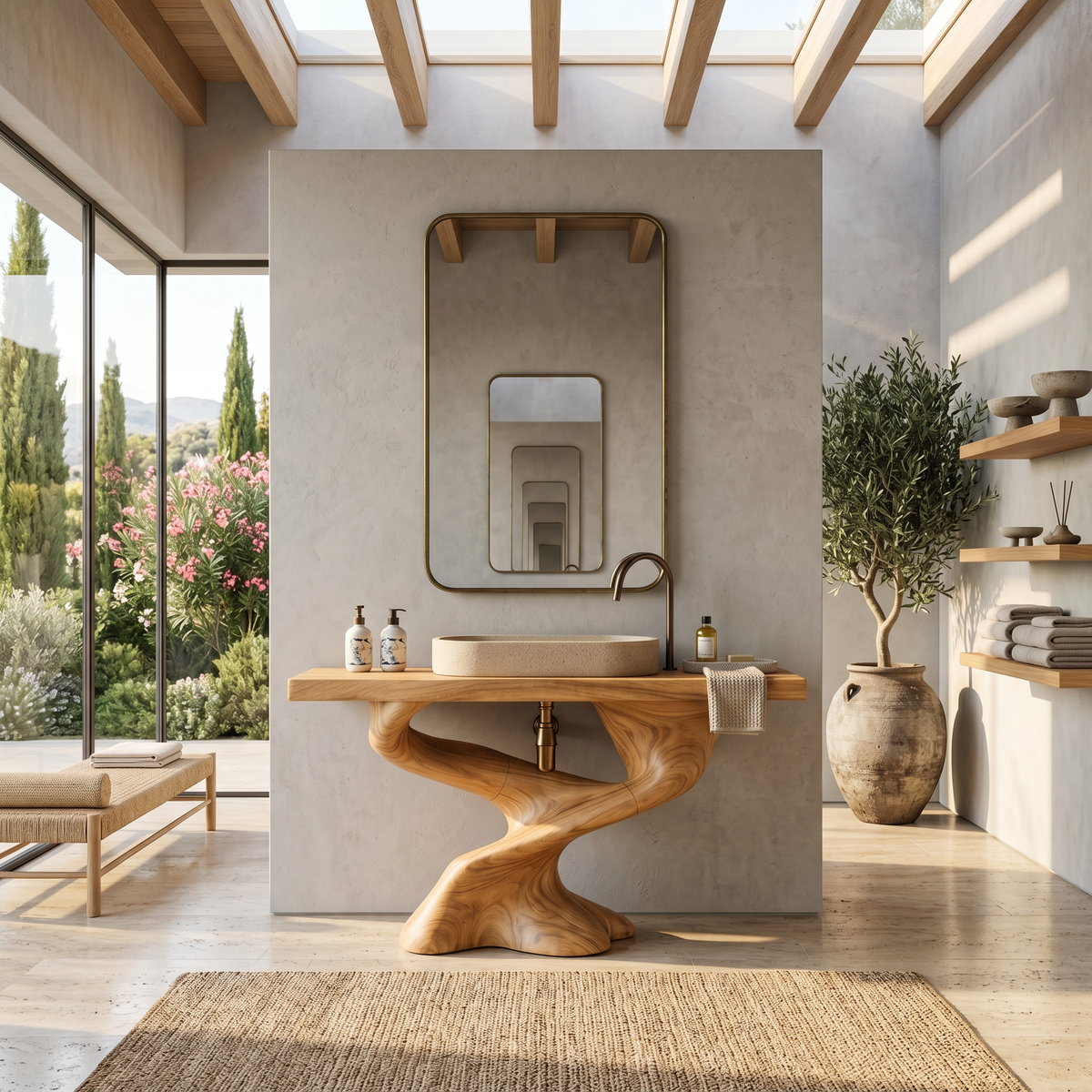 Live Edge Solid Wood Bathroom Vanity for Farmhouse or Modern Baths in Oak finish