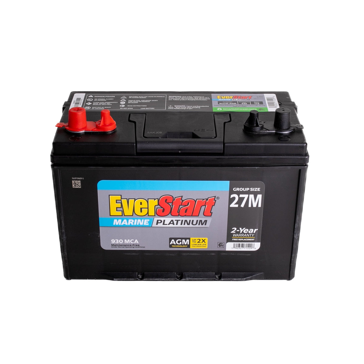 EverStart Platinum AGM Marine Deep Cycle Battery, Group 27M, 930 MCA, 175 RC, 12V