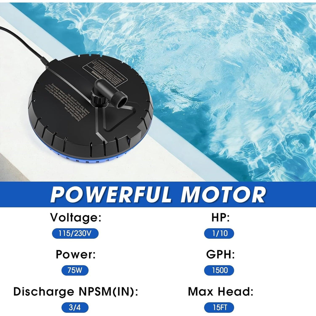 LHUKSGF Automatic Pool Cover Pump, 1500 GPH, Automatic