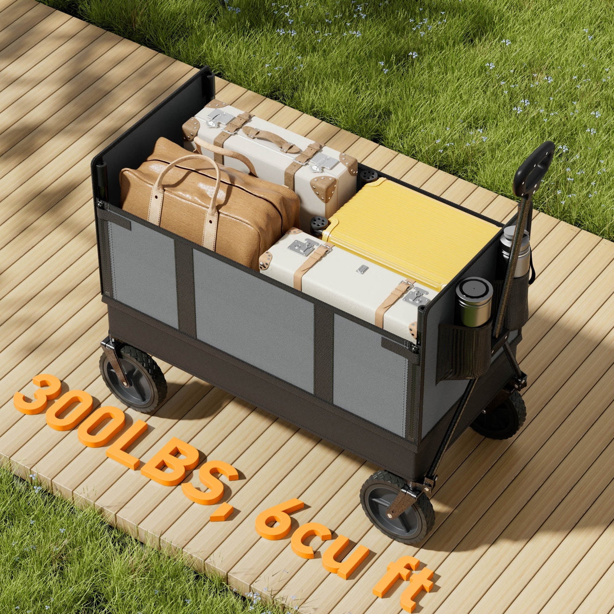 Seina Omni Multi-Purpose Assembled in Outdoor Wagon in Gray, High Strength Polyester Fabric. Easy Access Side Door. Compact Folding Design