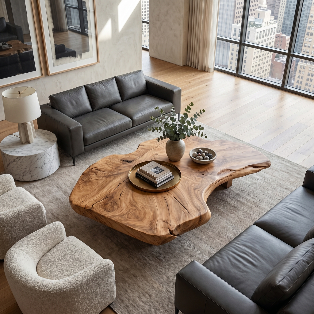 Solid Wood Slab Coffee Table with Organic Freeform Edge - view 2