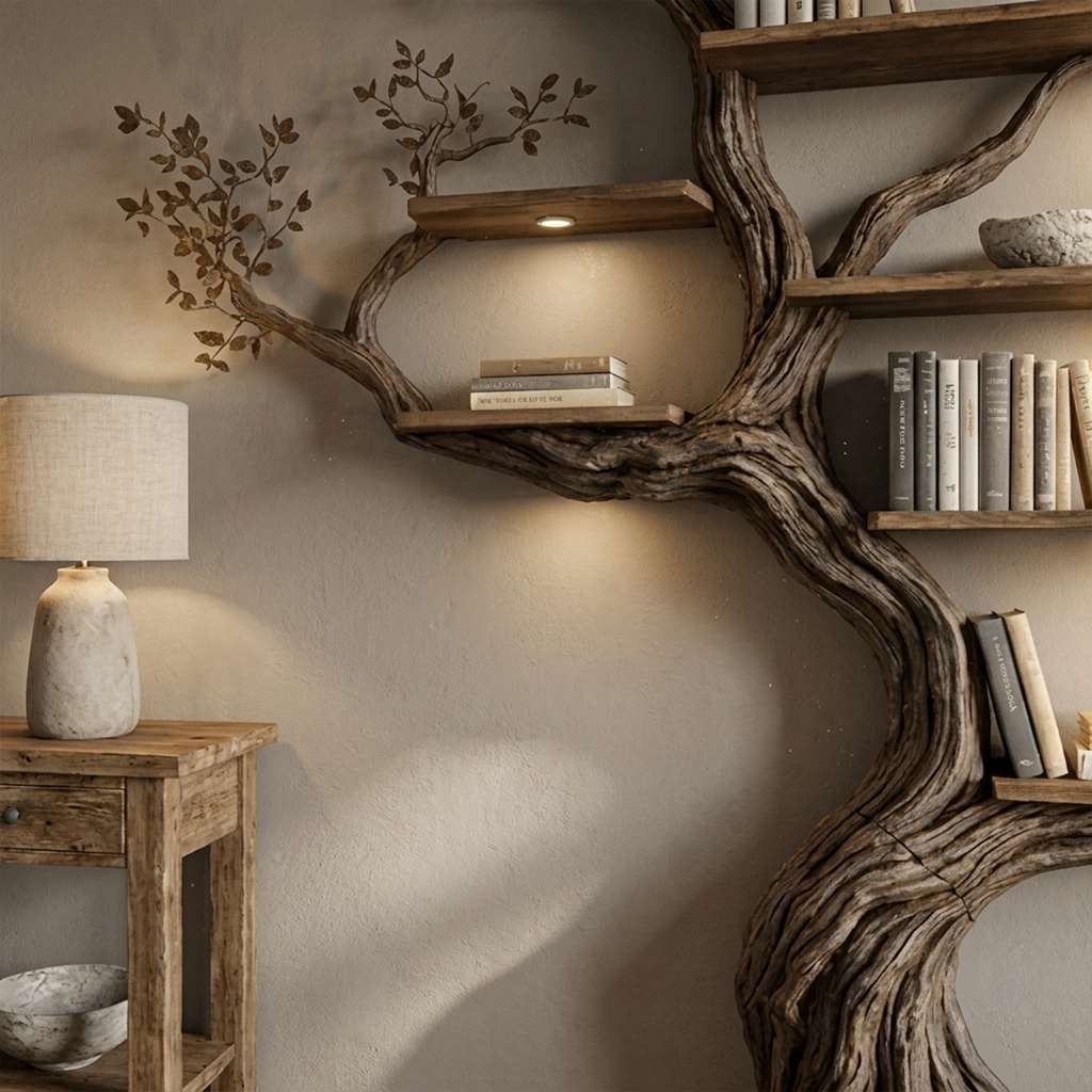 Modern Organic Tree Branch Bookshelf, Flowing Wall Feature - view 3