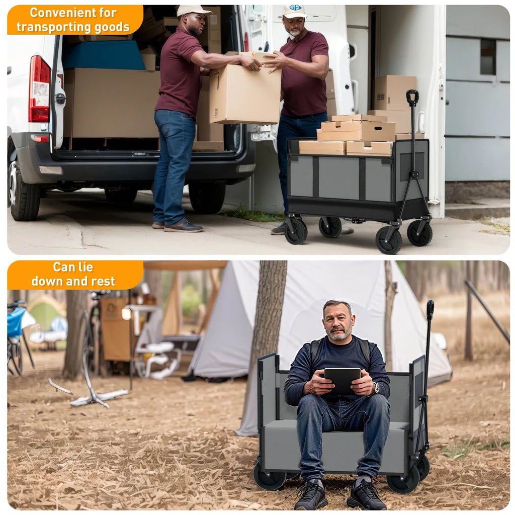 Seina Omni Multi-Purpose Assembled in Outdoor Wagon in Gray, High Strength Polyester Fabric. Easy Access Side Door. Compact Folding Design