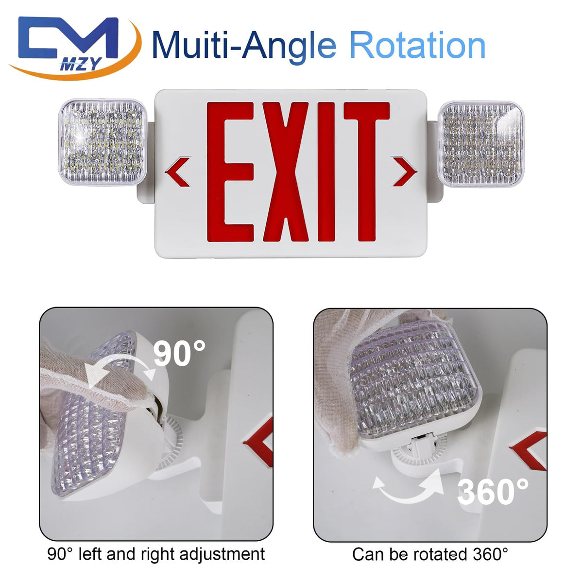 Red LED Exit Sign Emergency Light Combo, UL Listed Battery Backup