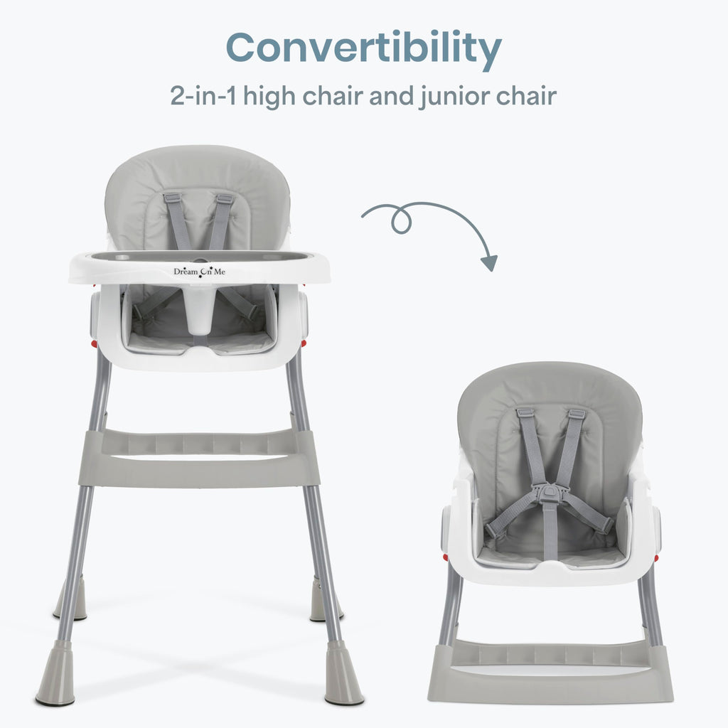 Dream On Me TableTalk 2-in-1 Convertible High Chair, 5-Point Harness, Gray