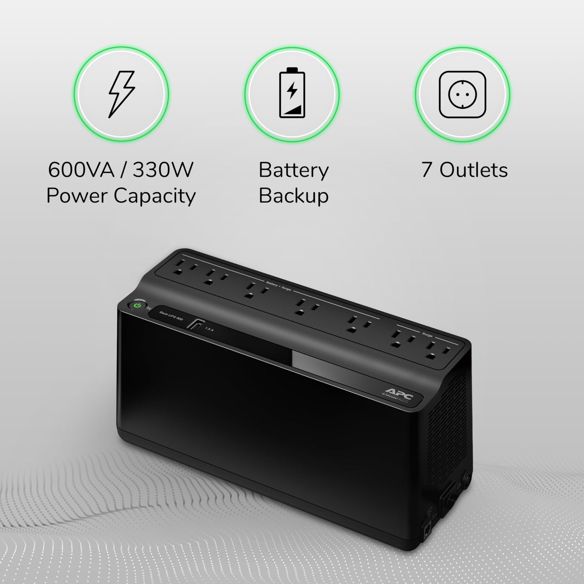 APC BE600M1 UPS Battery Backup & Surge Protector for Computer, Router, NAS