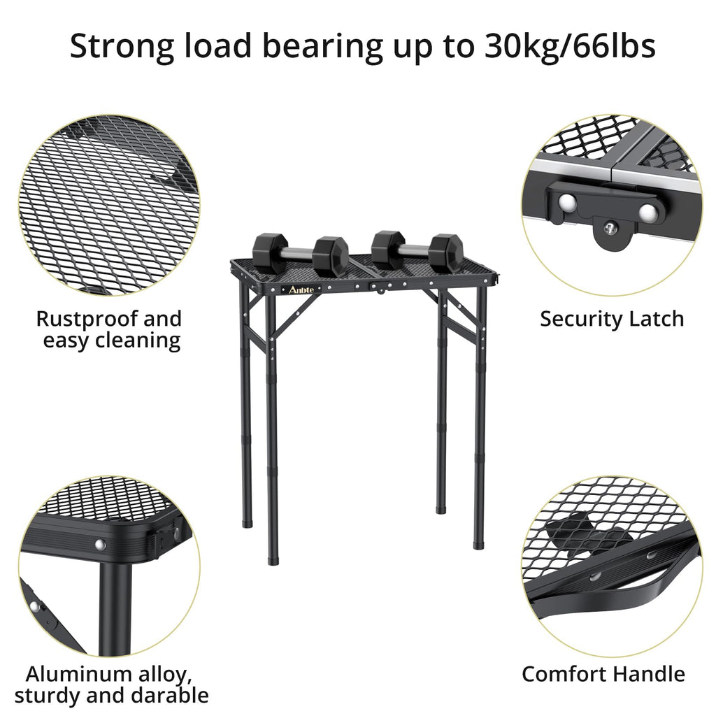 2 ft Folding Grill Table, Aluminum Camping Table 3 Heights Max 27.5"