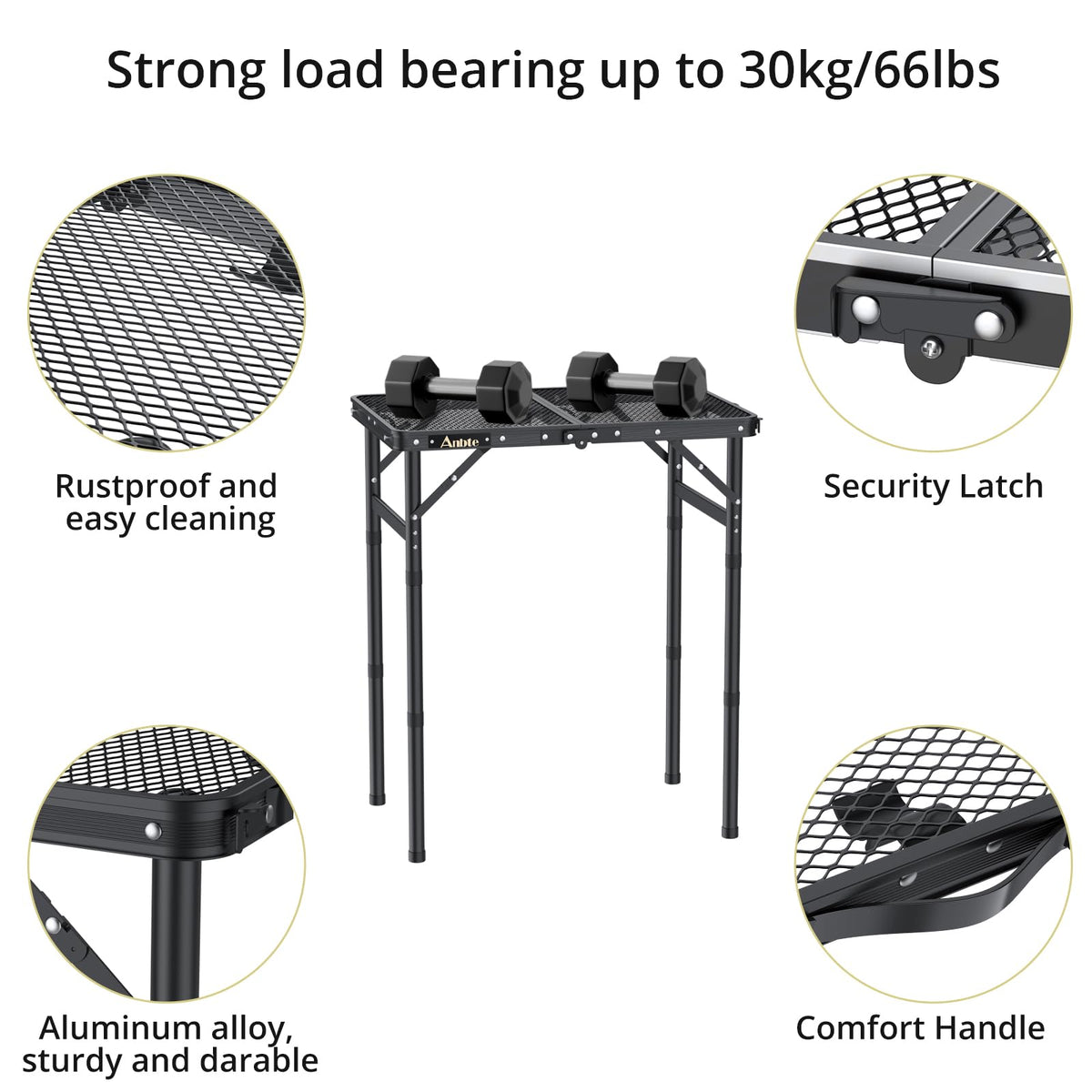 2 ft Folding Grill Table, Aluminum Camping Table 3 Heights Max 27.5"