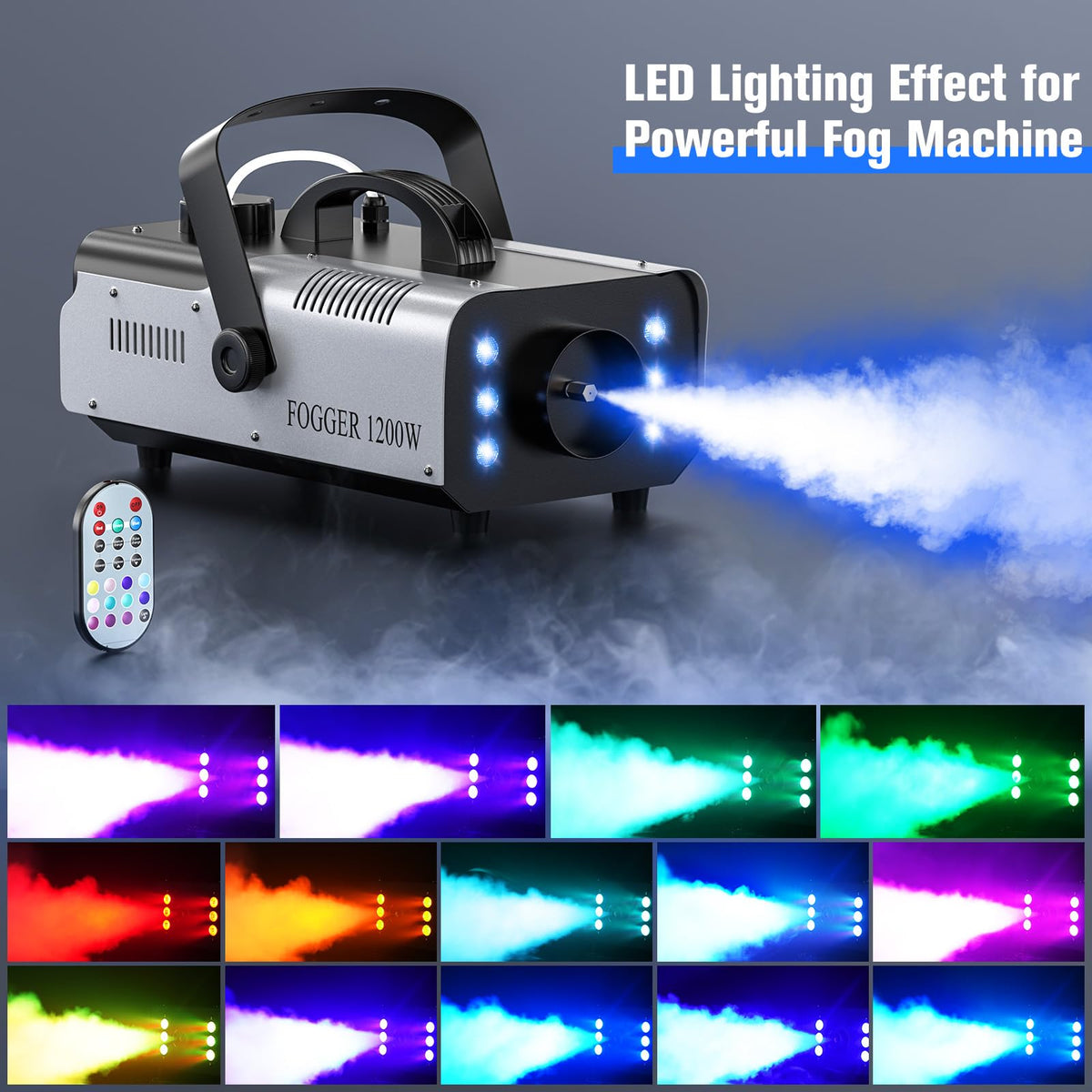 1200W Fog Machine, Halloween Smoke Machine with 14 Color Lights Effect