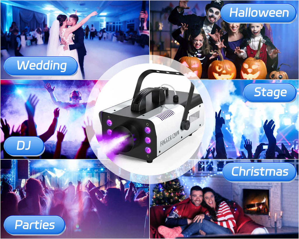 1200W Fog Machine, Halloween Smoke Machine with 14 Color Lights Effect