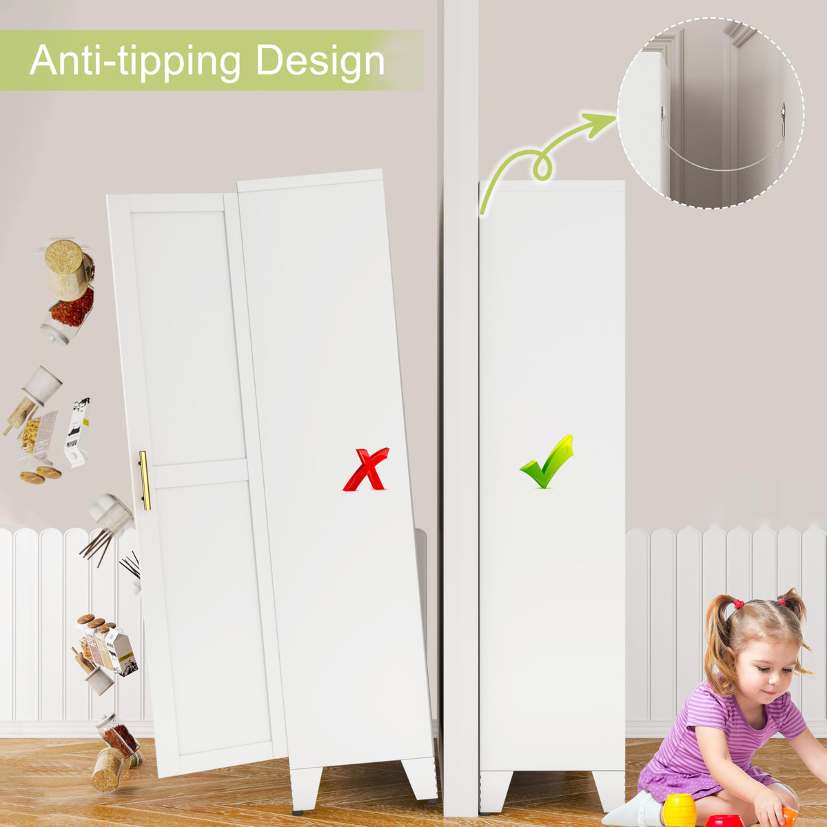 Metal Pantry Cabinet, Kitchen Pantry Storage Cabinets with 2 Door