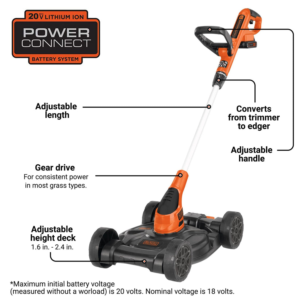 BLACK+DECKER Weed Eater, Lawn Edger and Cordless Lawn Mower 3 in 1 Combo, Includes (2) Batteries, Charger, 12 Inch Battery Powered String Trimmer and