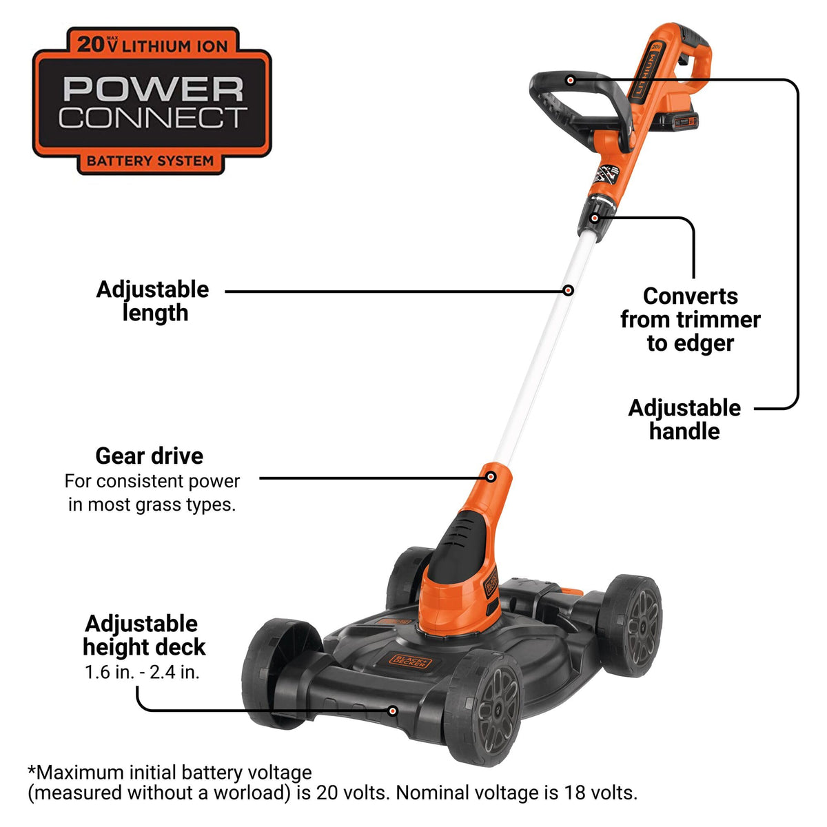 BLACK+DECKER Weed Eater, Lawn Edger and Cordless Lawn Mower 3 in 1 Combo, Includes (2) Batteries, Charger, 12 Inch Battery Powered String Trimmer and