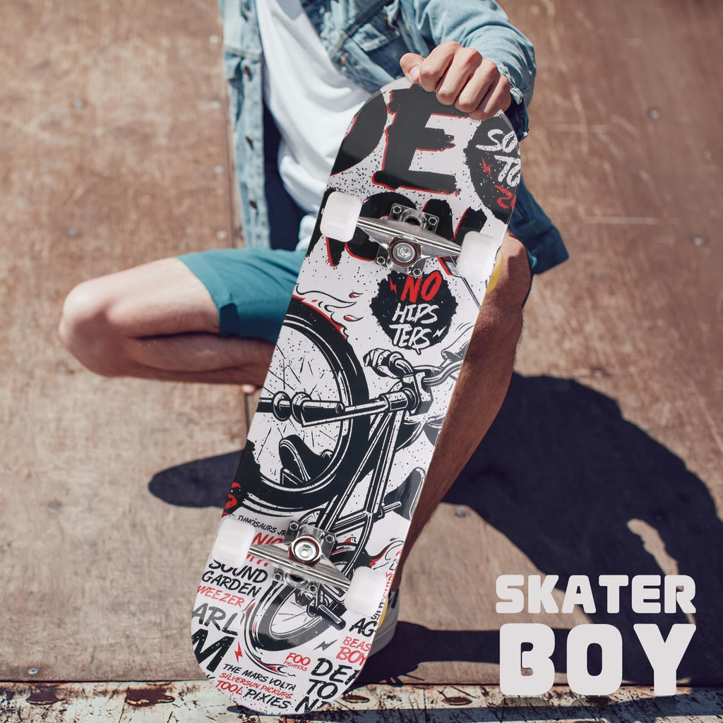 31 Inch Complete Skateboard for Beginners, Kids, Teens & Adults, Cartoon Double Kick 9-Layer Maple Deck,97A PU Wheels, Fully Assembled for Skate Park