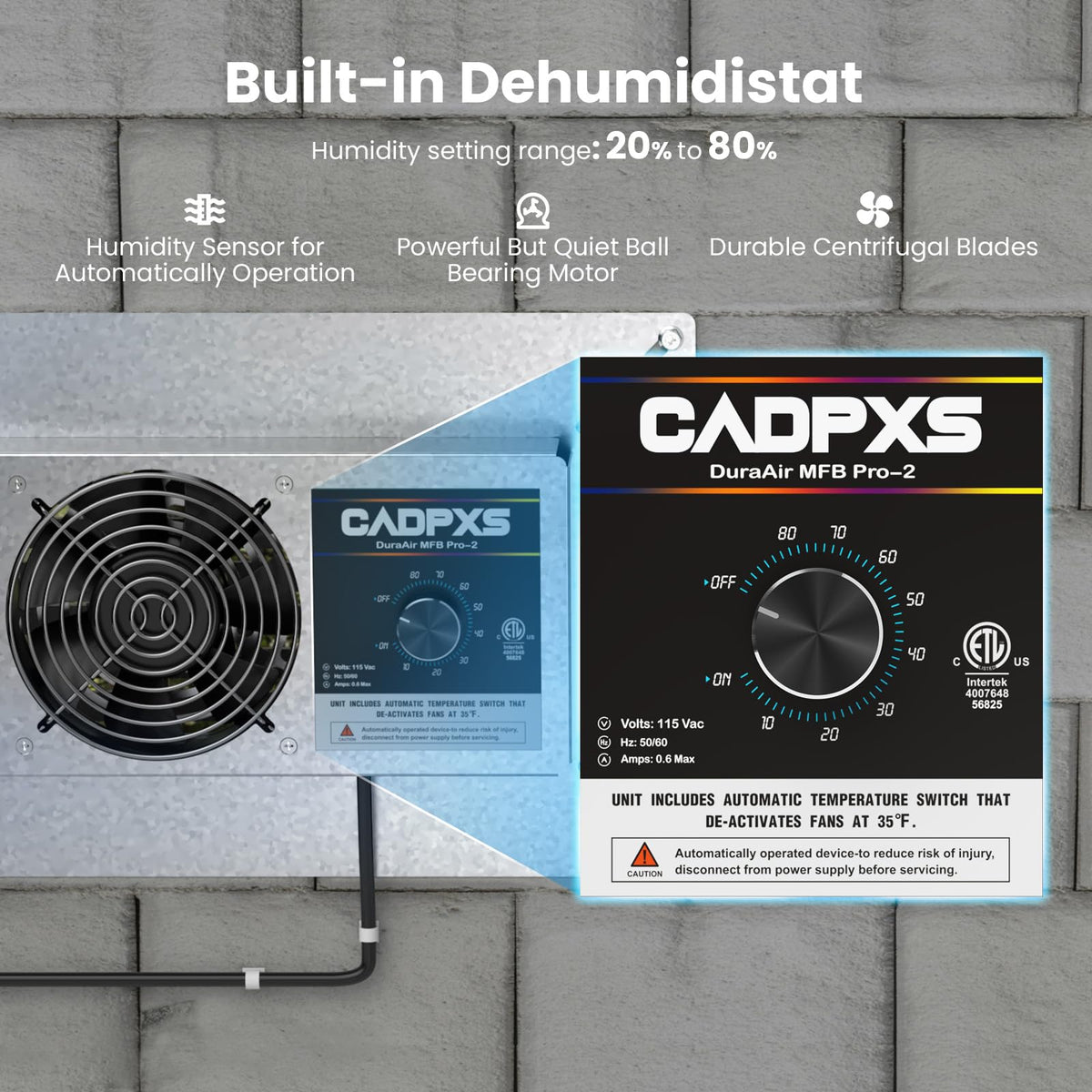 CADPXS Crawlspace Ventilation Fan, Crawlspace Fan Vent with Humidistat