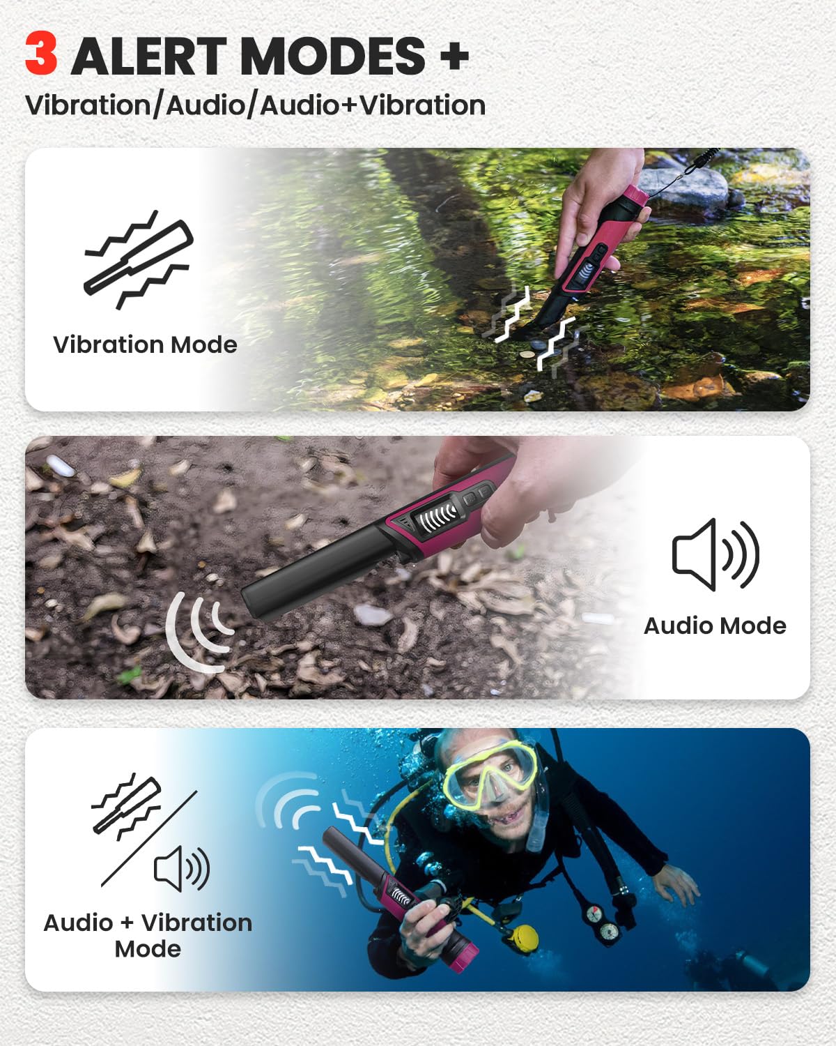 Metal Detector Pinpointer, IP68 Fully Waterproof Underwater Pinpointer Metal Detector with LCD Screen & LED Light 360° Accurate High-Sensitivity