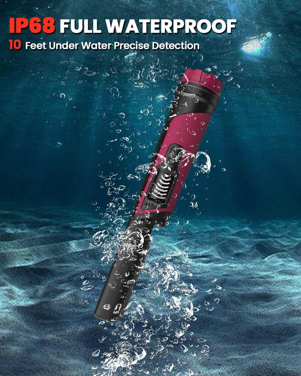 Metal Detector Pinpointer, IP68 Fully Waterproof Underwater Pinpointer Metal Detector with LCD Screen & LED Light 360° Accurate High-Sensitivity
