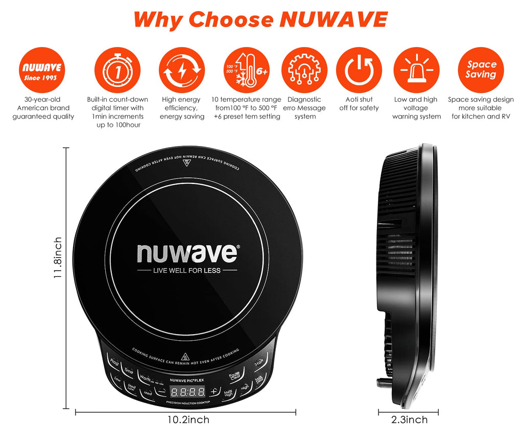 Nuwave Flex Precision Induction Cooktop, 6.5” Heating Coil, Black