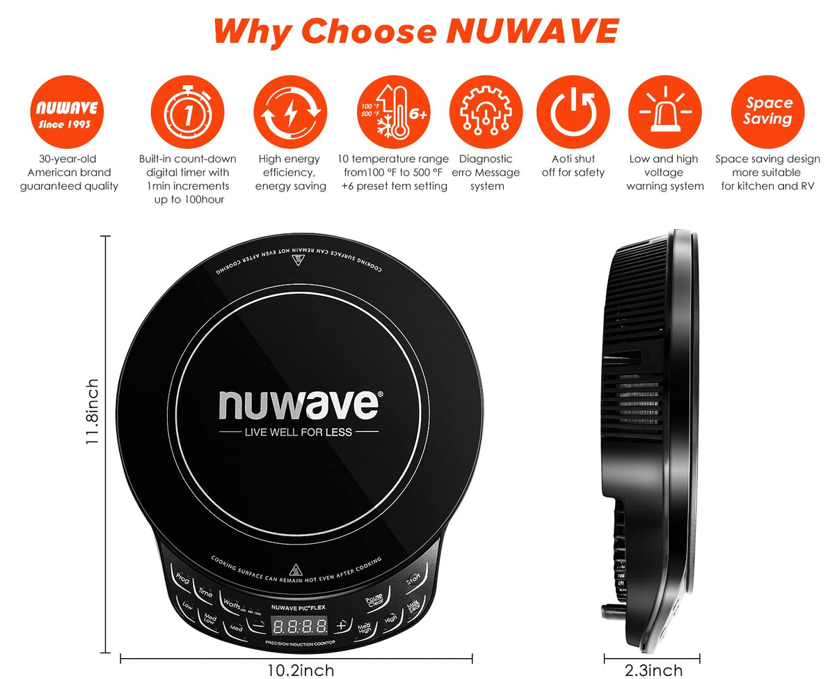 Nuwave Flex Precision Induction Cooktop, 6.5” Heating Coil, Black