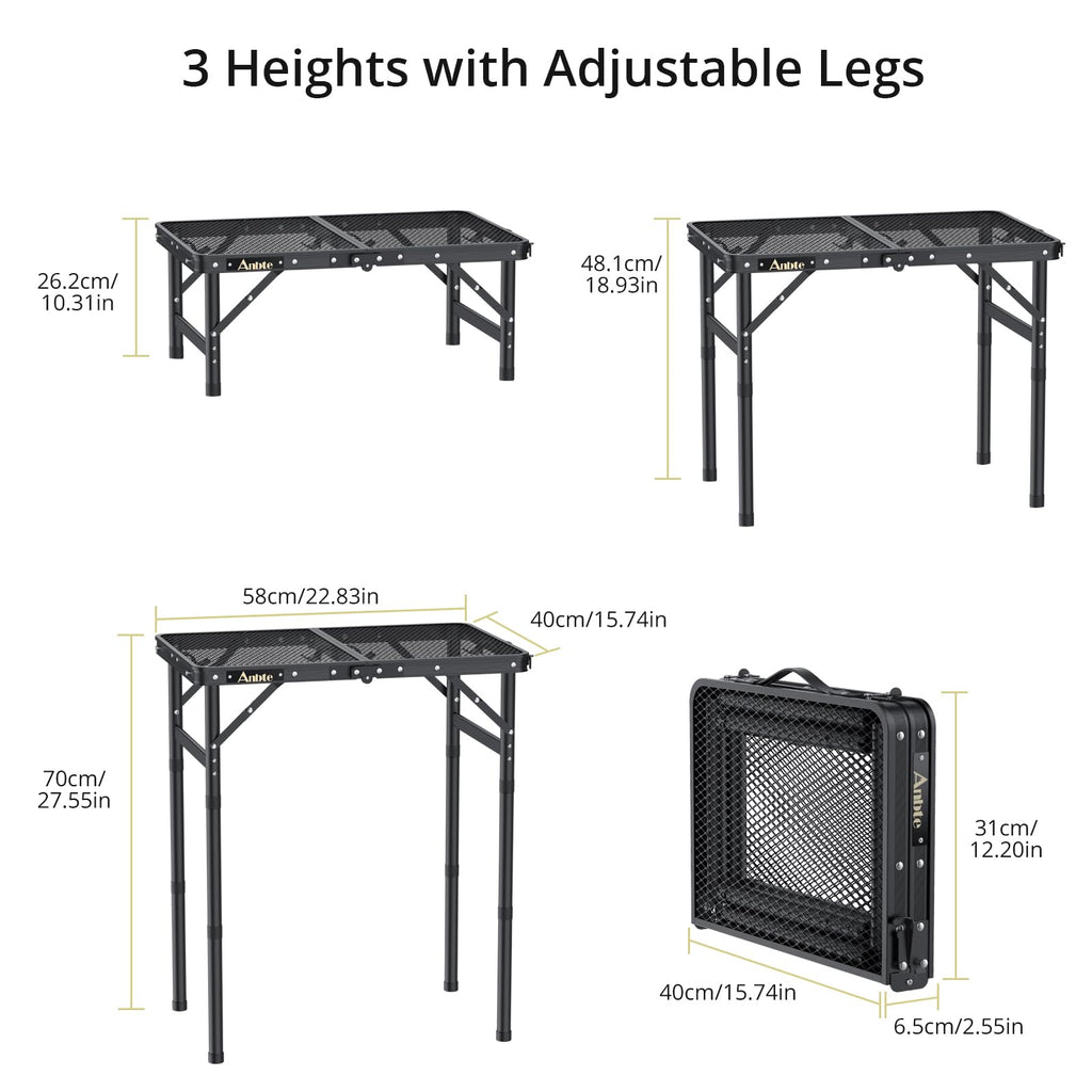 2 ft Folding Grill Table, Aluminum Camping Table 3 Heights Max 27.5"