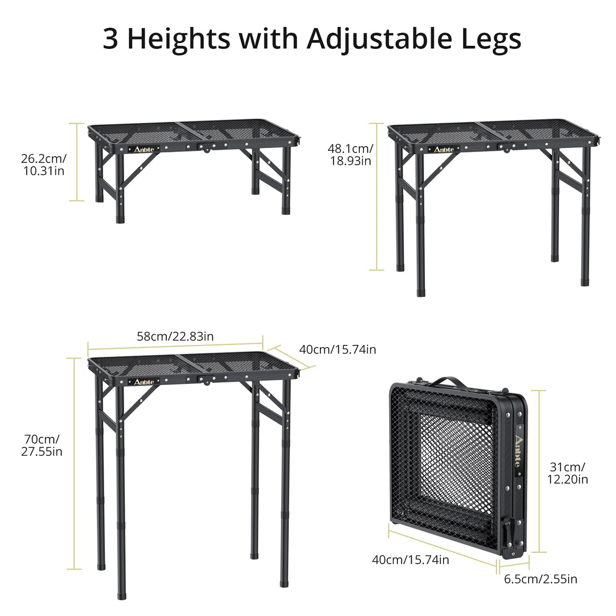 2 ft Folding Grill Table, Aluminum Camping Table 3 Heights Max 27.5"