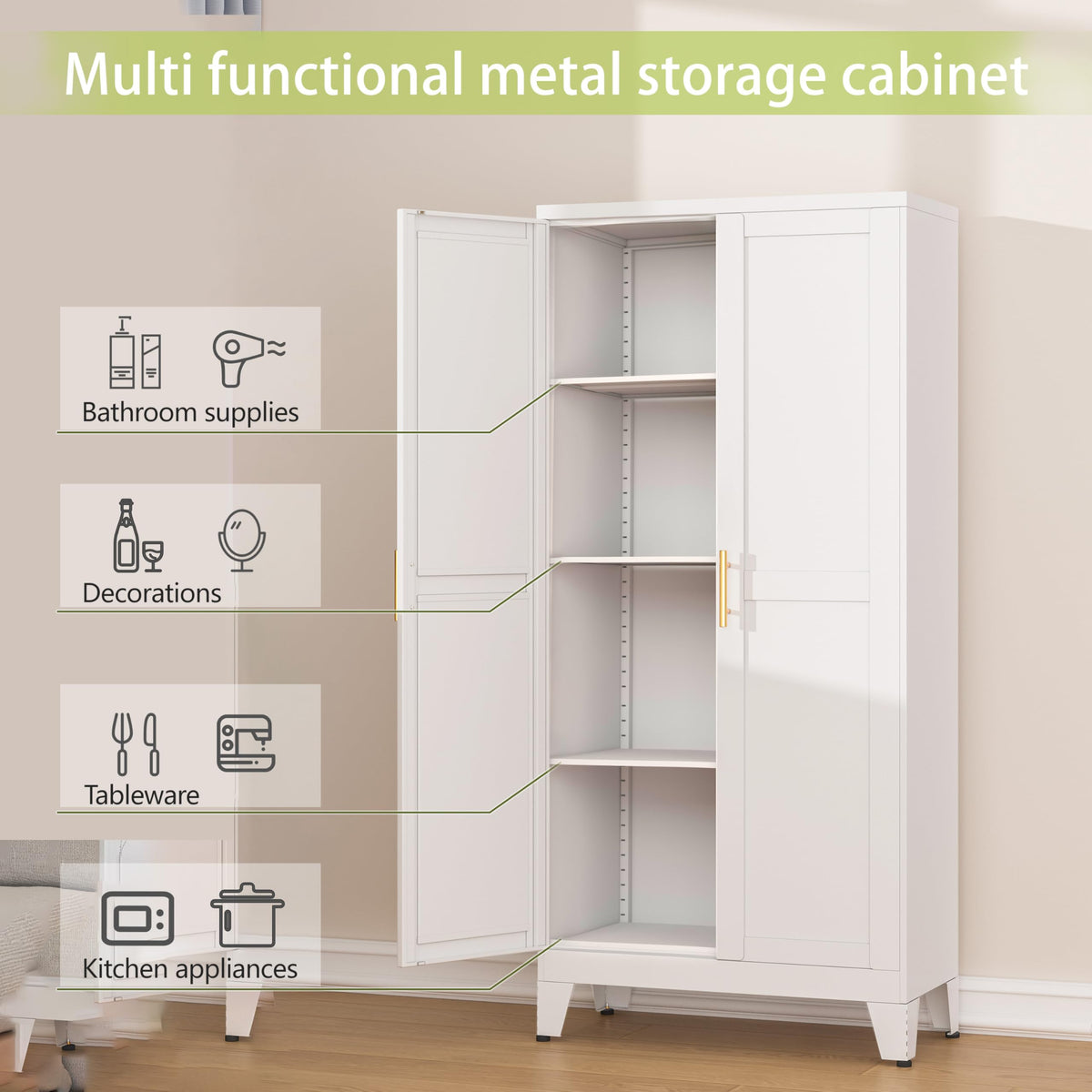 Metal Pantry Cabinet, Kitchen Pantry Storage Cabinets with 2 Door