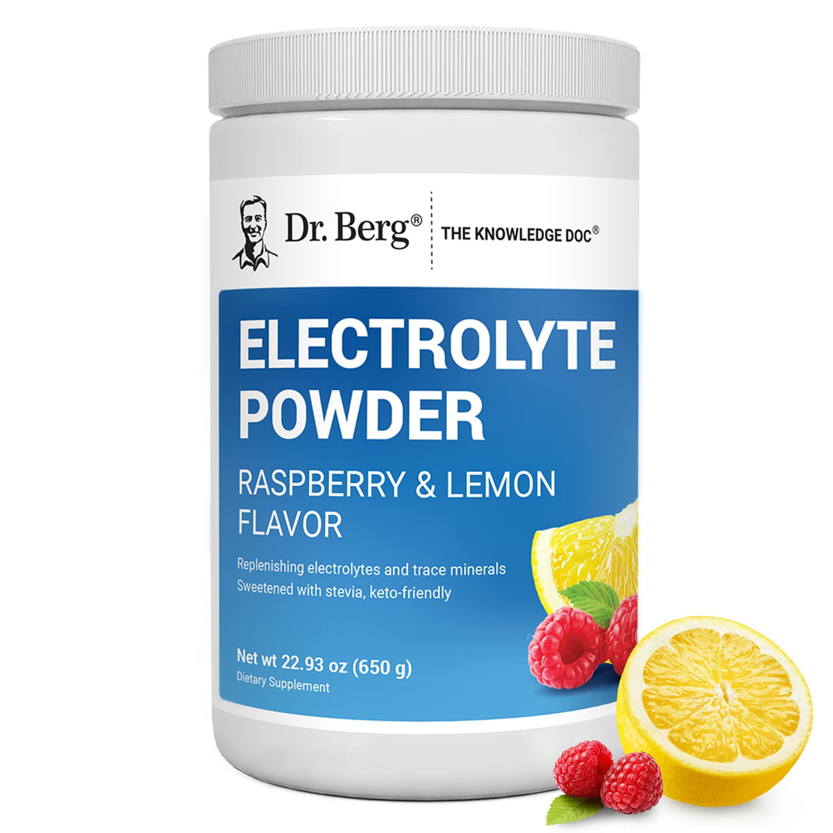 Dr. Berg Zero Sugar Hydration Keto Electrolyte Powder - Enhanced w/ 1000 mg of Potassium & Real Pink Himalayan Salt (NOT Table Salt) - Raspberry &