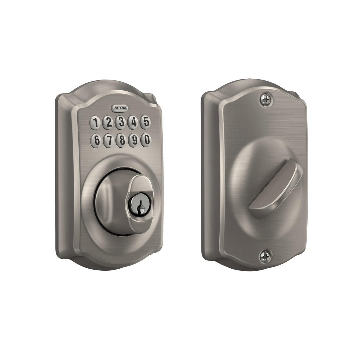 Schlage Electronic Keypad Deadbolt Lock, Camelot Trim, Satin Nickel