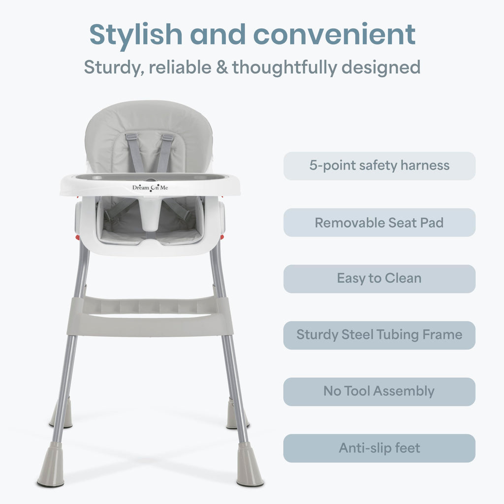 Dream On Me TableTalk 2-in-1 Convertible High Chair, 5-Point Harness, Gray