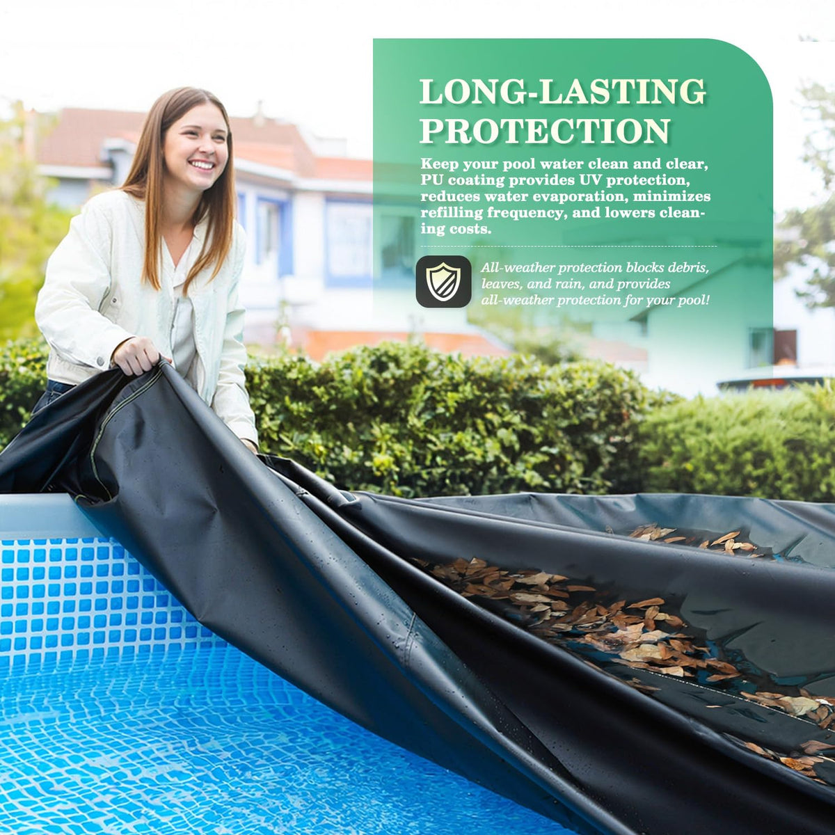 UIRWAY 18 Ft Winter Round Pool Cover with Reflective Strips, Premium Fabric