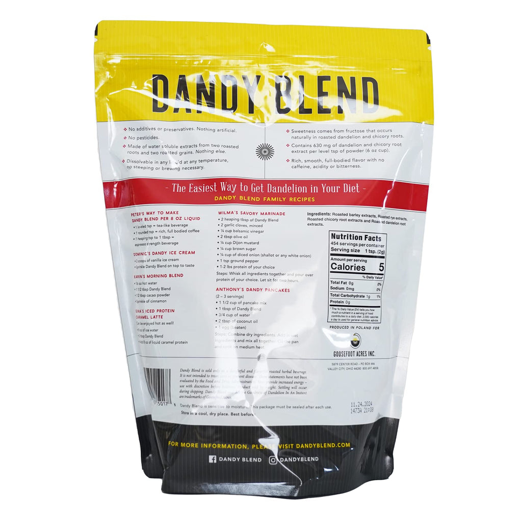 Dandy Blend Instant Herbal Beverage with Dandelion - 32 oz. (Two Pounds) 454 Cup Bag (908g)