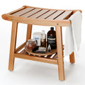 Bamboo Shower Stool Bench,Shower Chair for Inside Shower with Storage Shelf