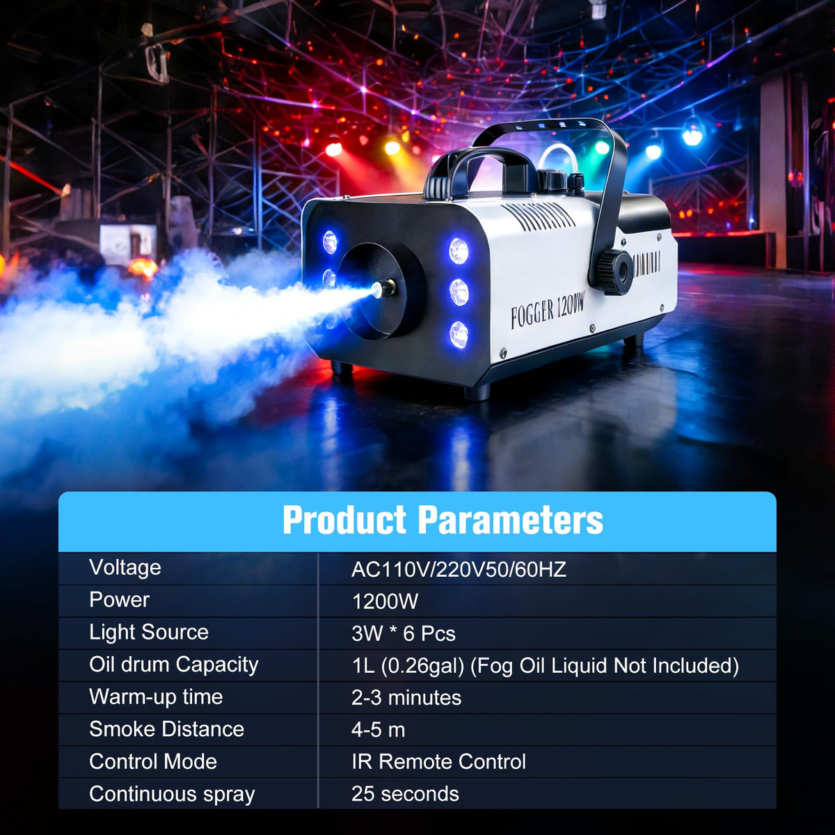 1200W Fog Machine, Halloween Smoke Machine with 14 Color Lights Effect