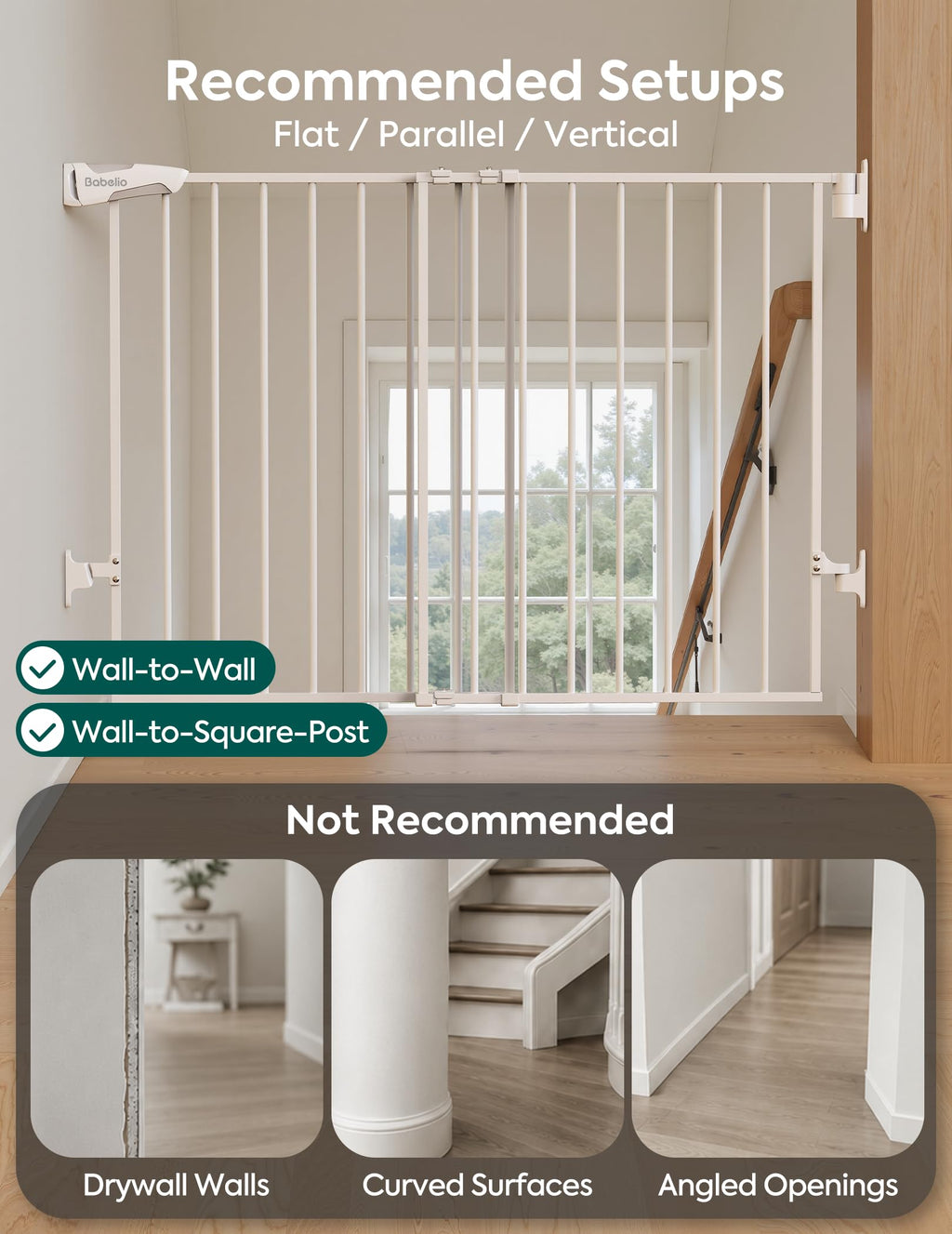 Babelio No Bottom Bar Baby Gate, 28" H x 26-43" W, White