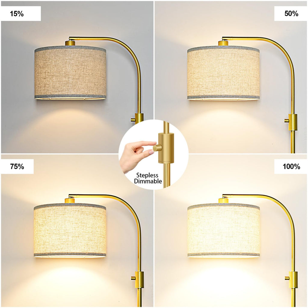 Upgraded Modern Arc Dimmable Tall Standing Floor Lamp with Linen Shade, 1200 Lumens LED Bulb Included, for Living & Reading Room, Bedroom, Office &
