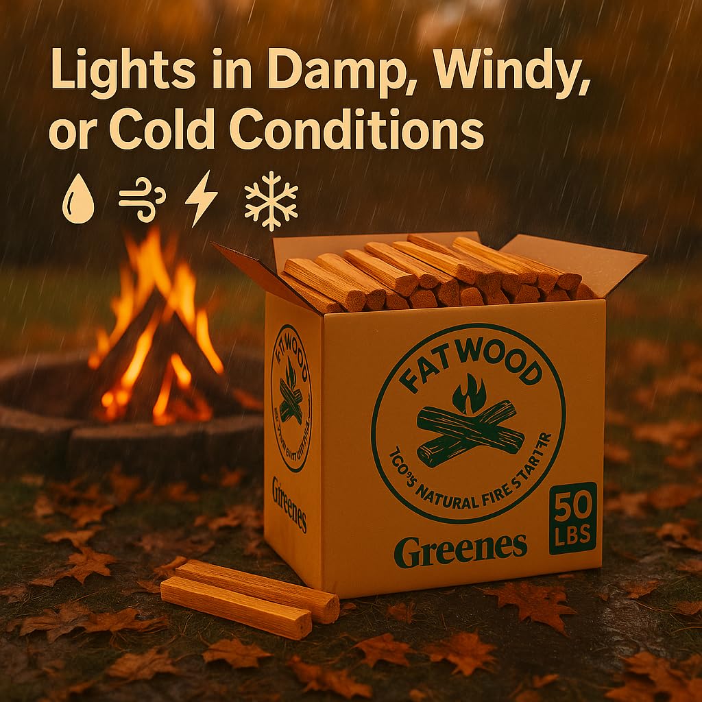 Fatwood Fire Starter – 50 lb Box – 100% Natural Resin Pine Kindling – Chemical-Free All-Weather for Fireplaces, Campfires, Wood Stoves & Grills