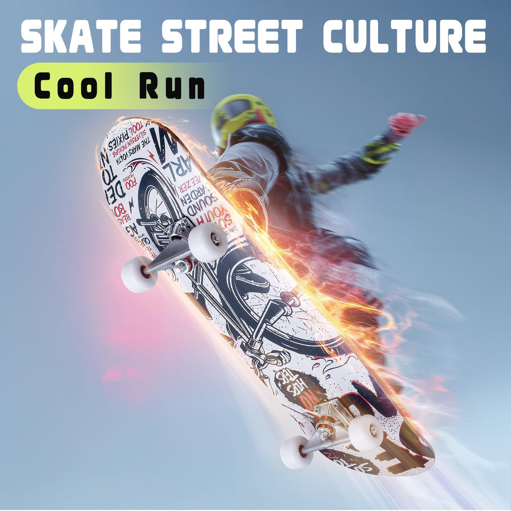 31 Inch Complete Skateboard for Beginners, Kids, Teens & Adults, Cartoon Double Kick 9-Layer Maple Deck,97A PU Wheels, Fully Assembled for Skate Park