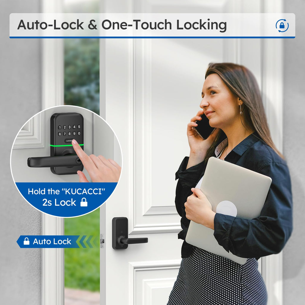 Smart Door Handle Lock with Keypad: Kucacci Keyless Entry Digital Knob for Front Door - Electronic Smart Lock with Keypad - Exterior Code Door Knob