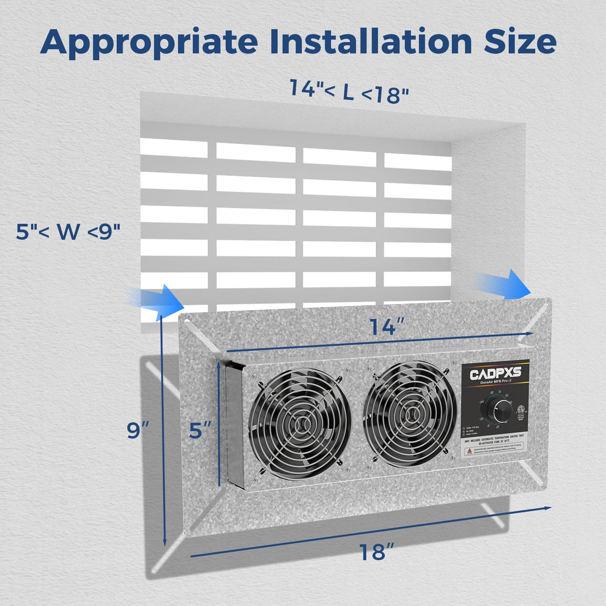 CADPXS Crawlspace Ventilation Fan, Crawlspace Fan Vent with Humidistat