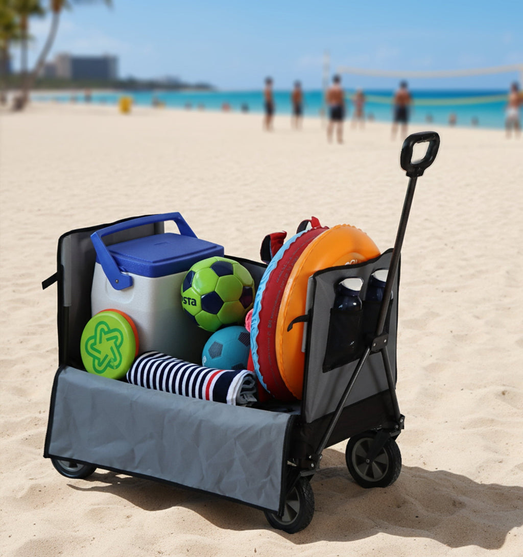 Seina Omni Multi-Purpose Assembled in Outdoor Wagon in Gray, High Strength Polyester Fabric. Easy Access Side Door. Compact Folding Design