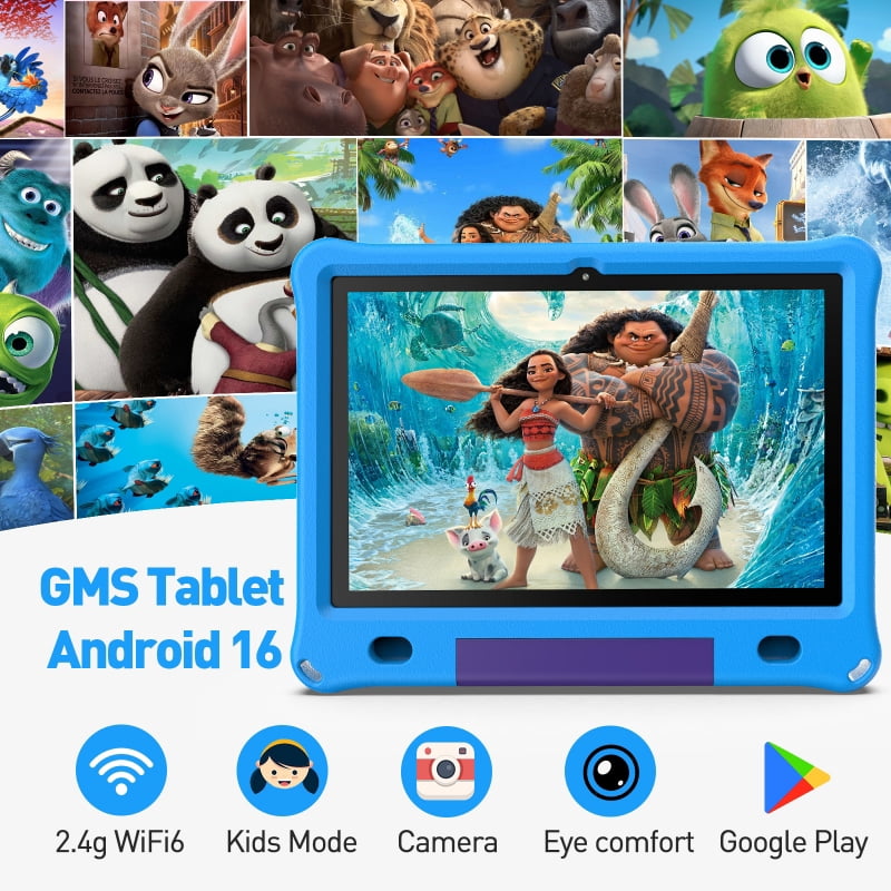 Android 16 Kids Tablet 10.1 inch with Case, 3GB RAM 64GB, IPS Touch Screen, Quad-Core,1280x800 | Wi-Fi6 | 6000mAh | Google Certified(Blue)