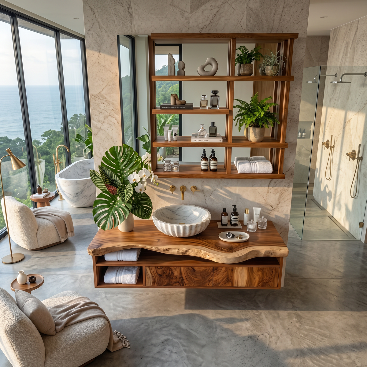 Rustic Live Edge Wall-Mounted Bathroom Vanity in Solid Wood - view 2
