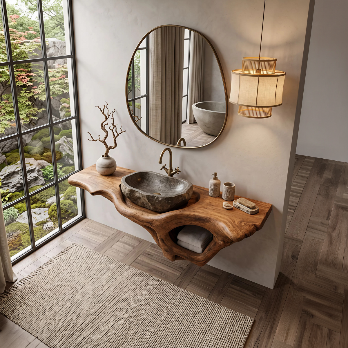 Mid-Century Live Edge Solid Wood Bathroom Vanity Shelf - view 2