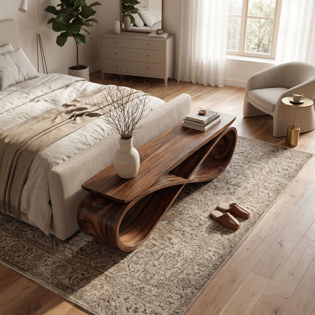 Infinity Loop Sculptural Solid Wood Bench for Entryway - view 3