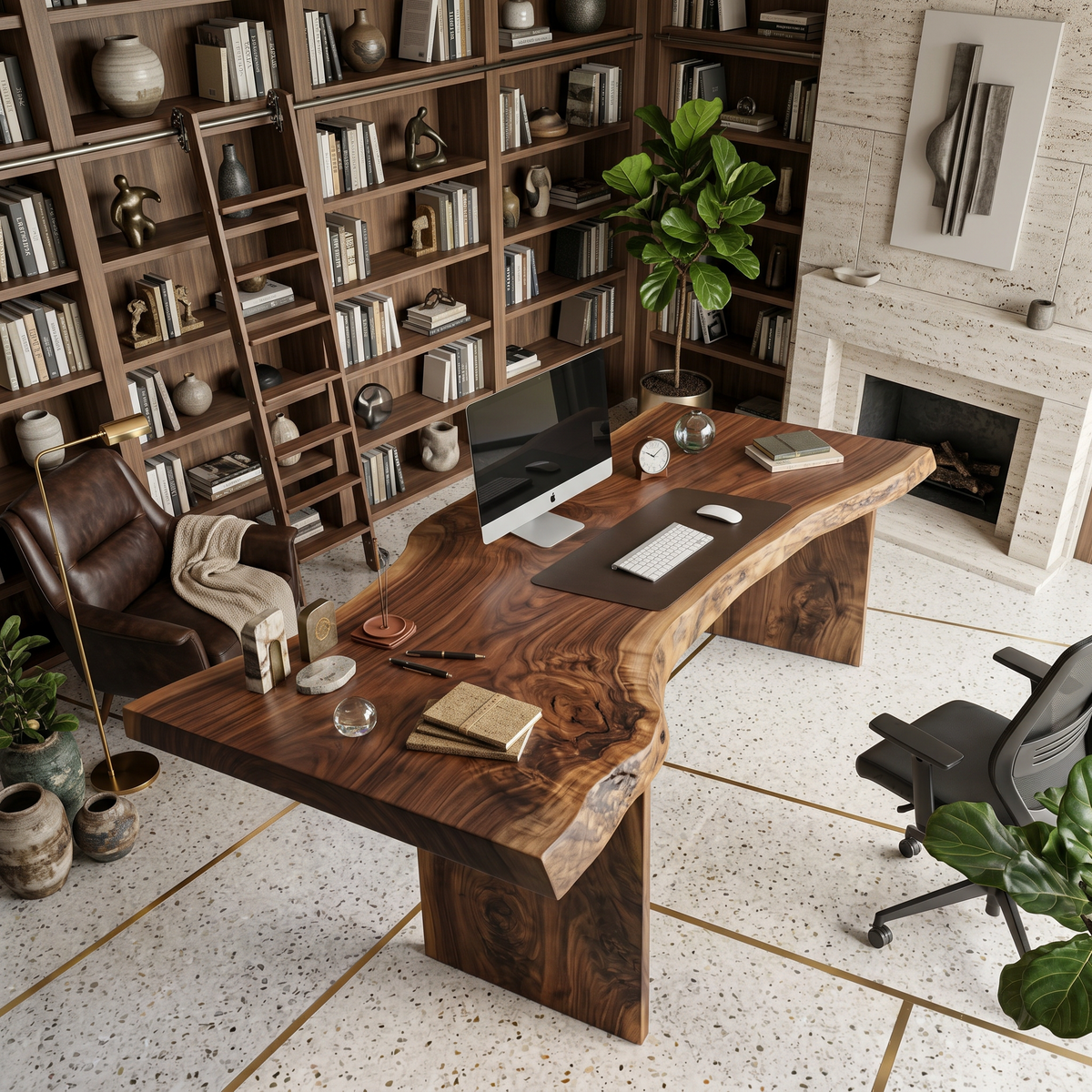 Organic Curved Live Edge Solid Wood Office Desk - view 3
