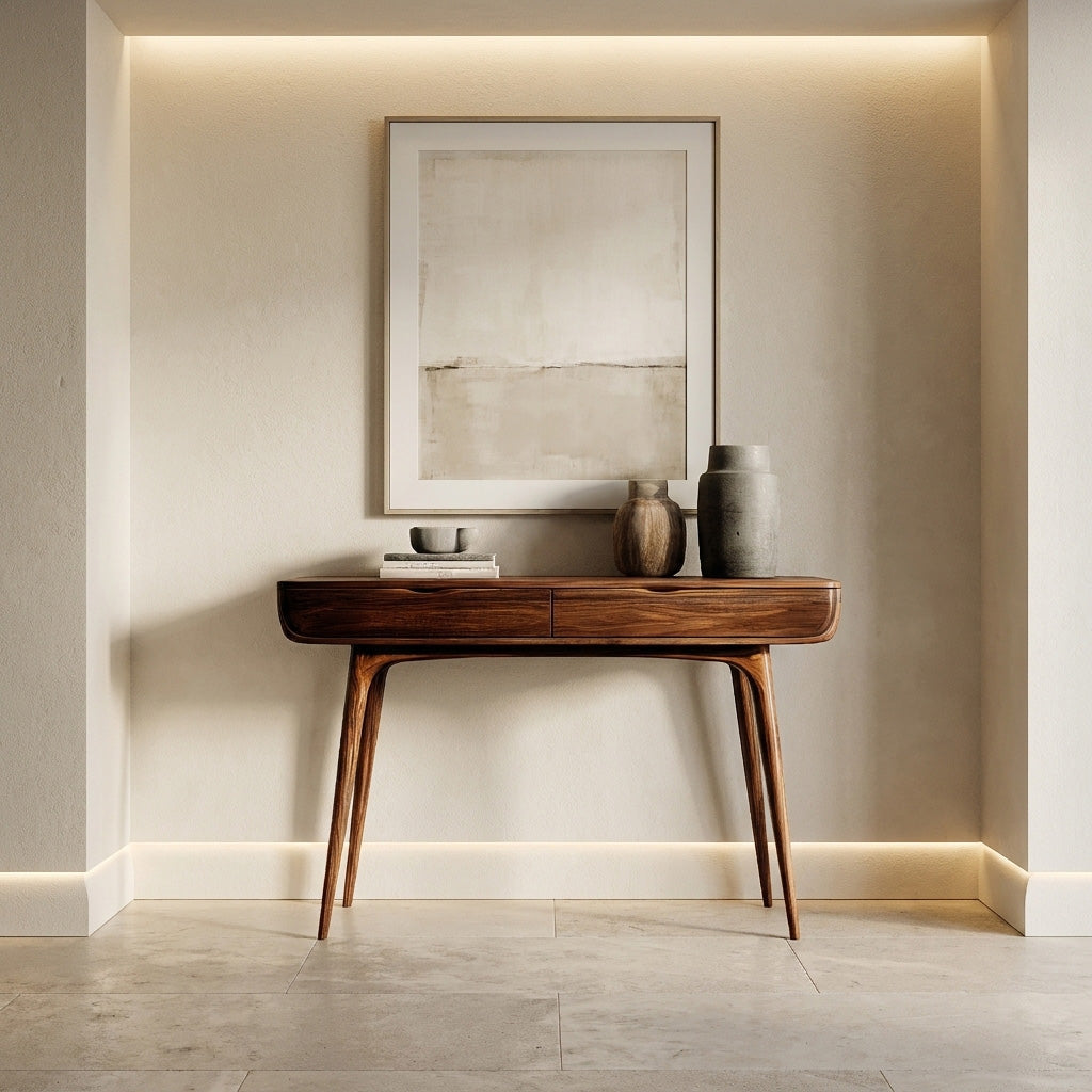 Mid-Century Solid Wood Console Table with Slim Drawer and Tapered Legs - view 2