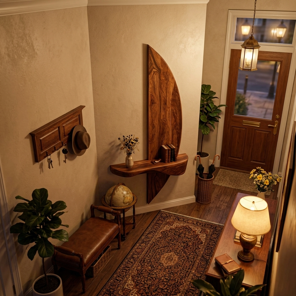 Solid Wood Sculptural Floating Wall Shelf with Arched Support - view 3