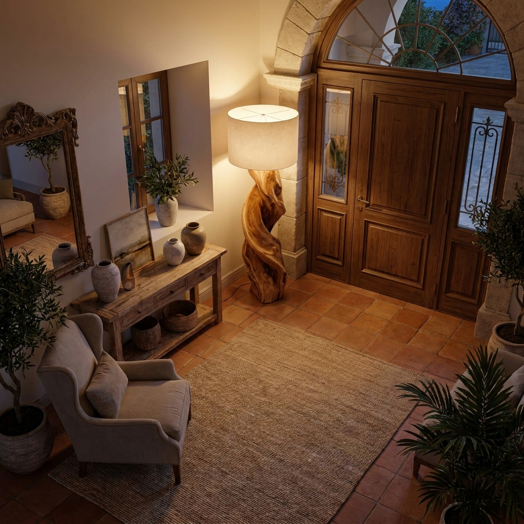Rustic Floor Lamp with Hand-Shaped Twisted Wood Base - view 2