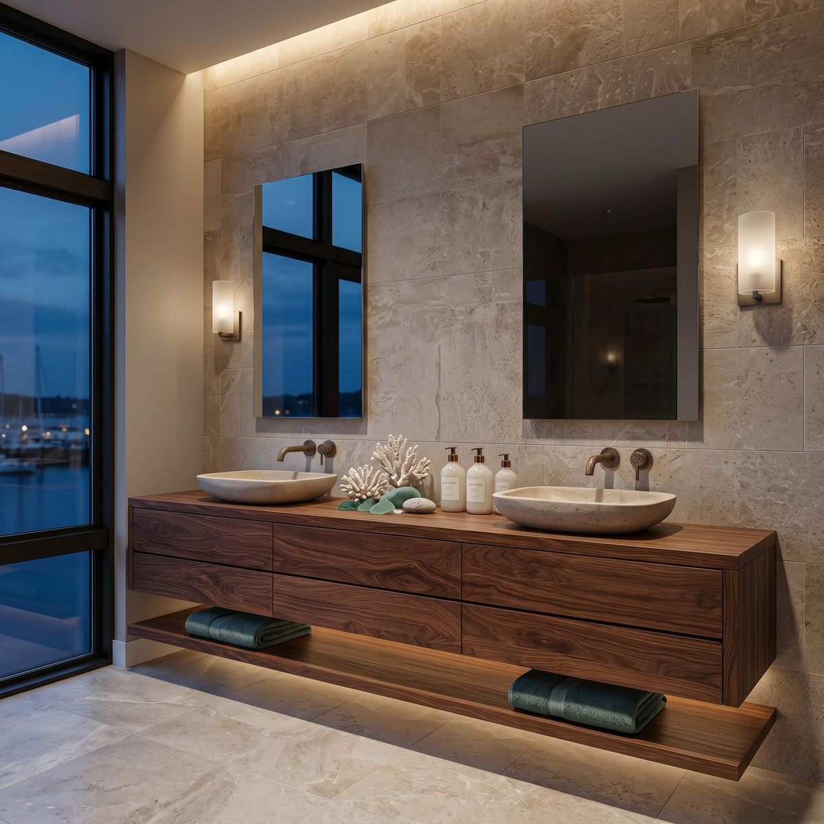 Contemporary Floating Solid Wood Bathroom Vanity with Drawers - view 3
